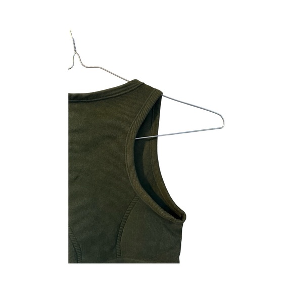 Offline By Aerie Olive Green Ribbed Fitted Zip Crop Tank Top Size Small - Picture 4 of 13